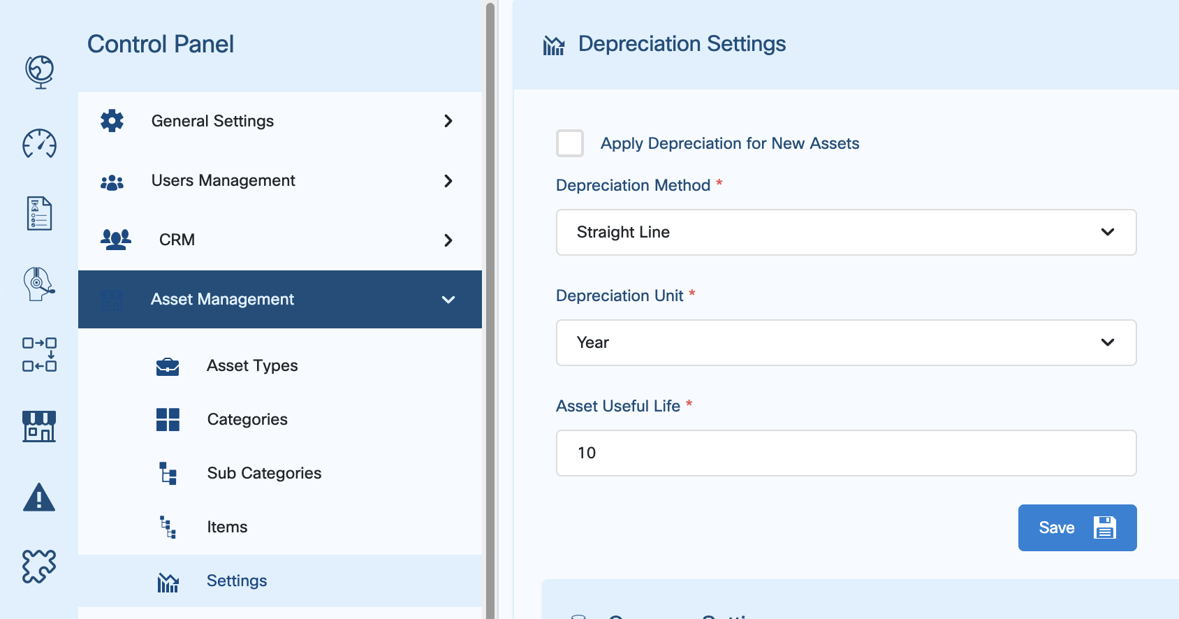 Asset Depreciation Settings