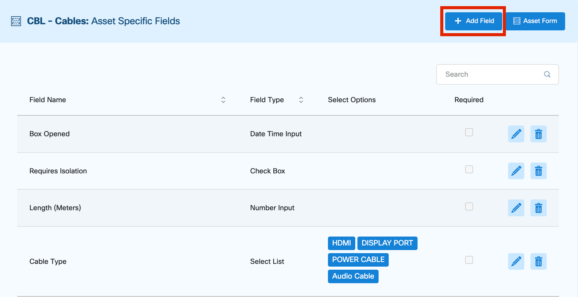 Asset Specific Field Button