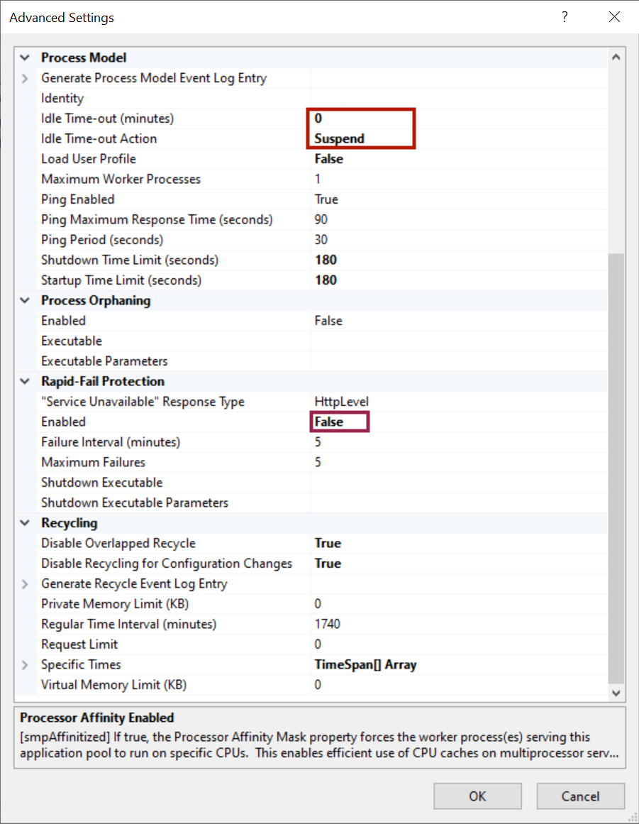 IIS Idle Timeout Settings