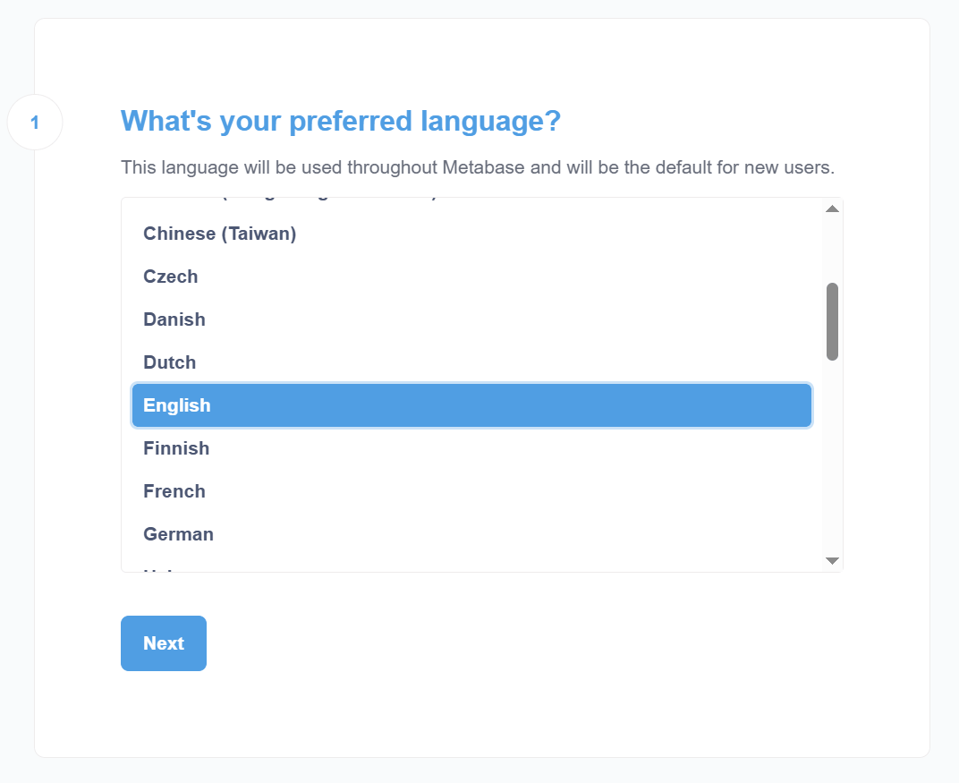 Select preferred language