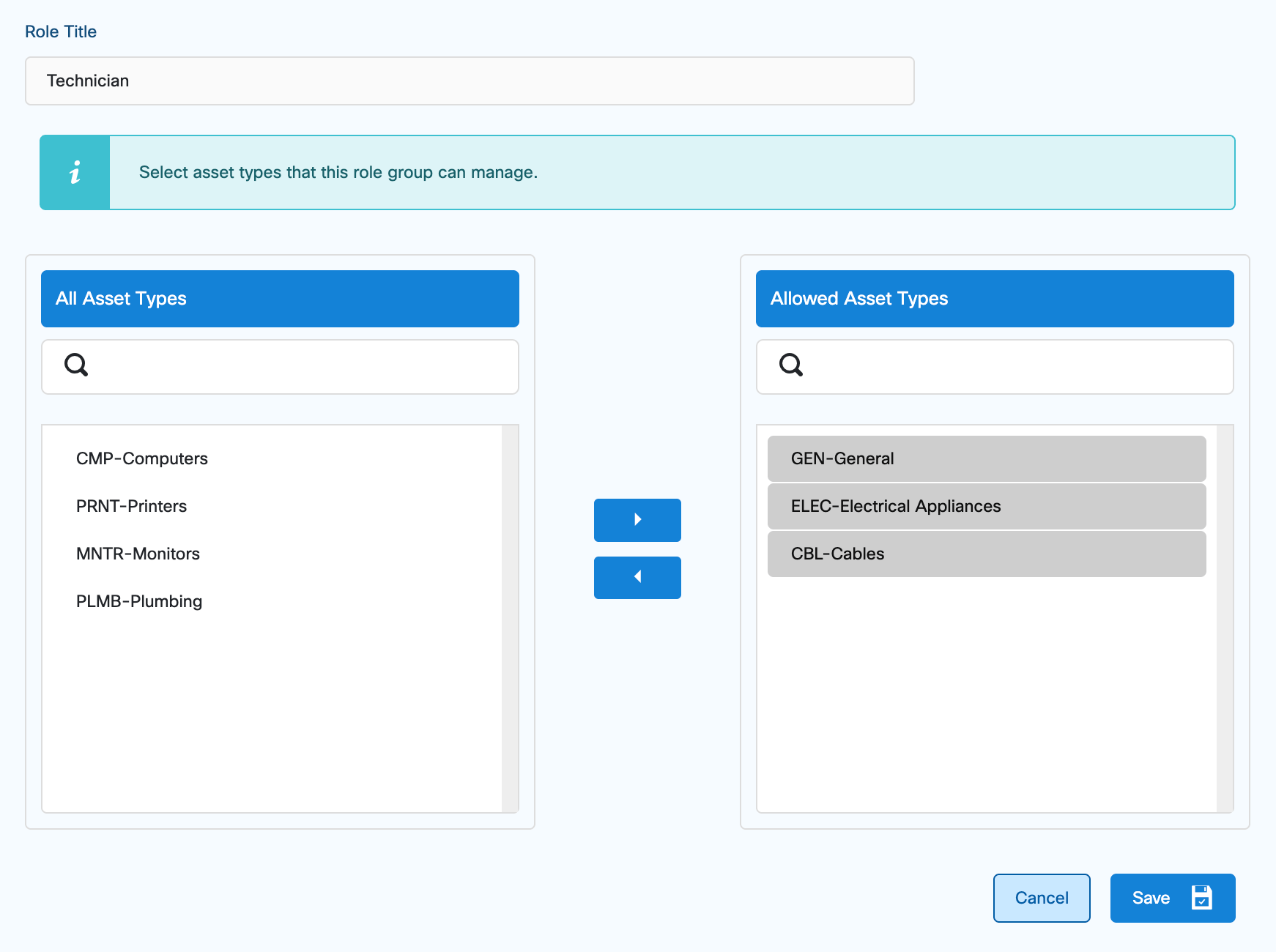 Role Asset Type Assignment